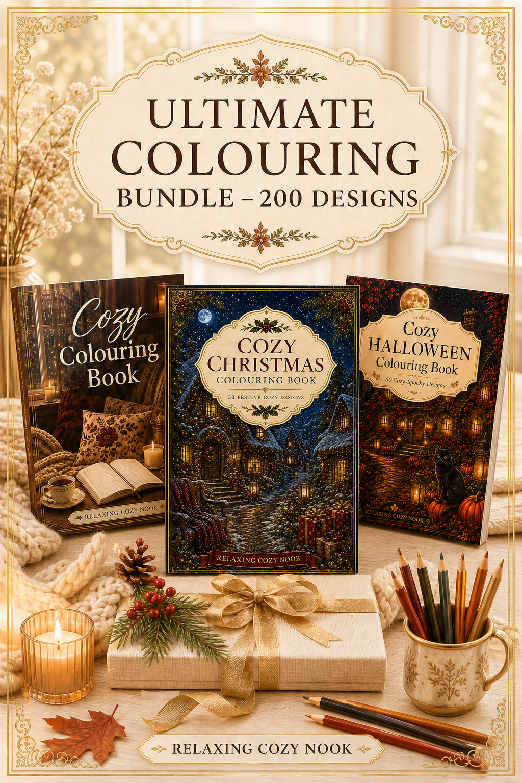 Relaxing Cozy Nook Ultimate Colouring Bundle — 200 Designs
